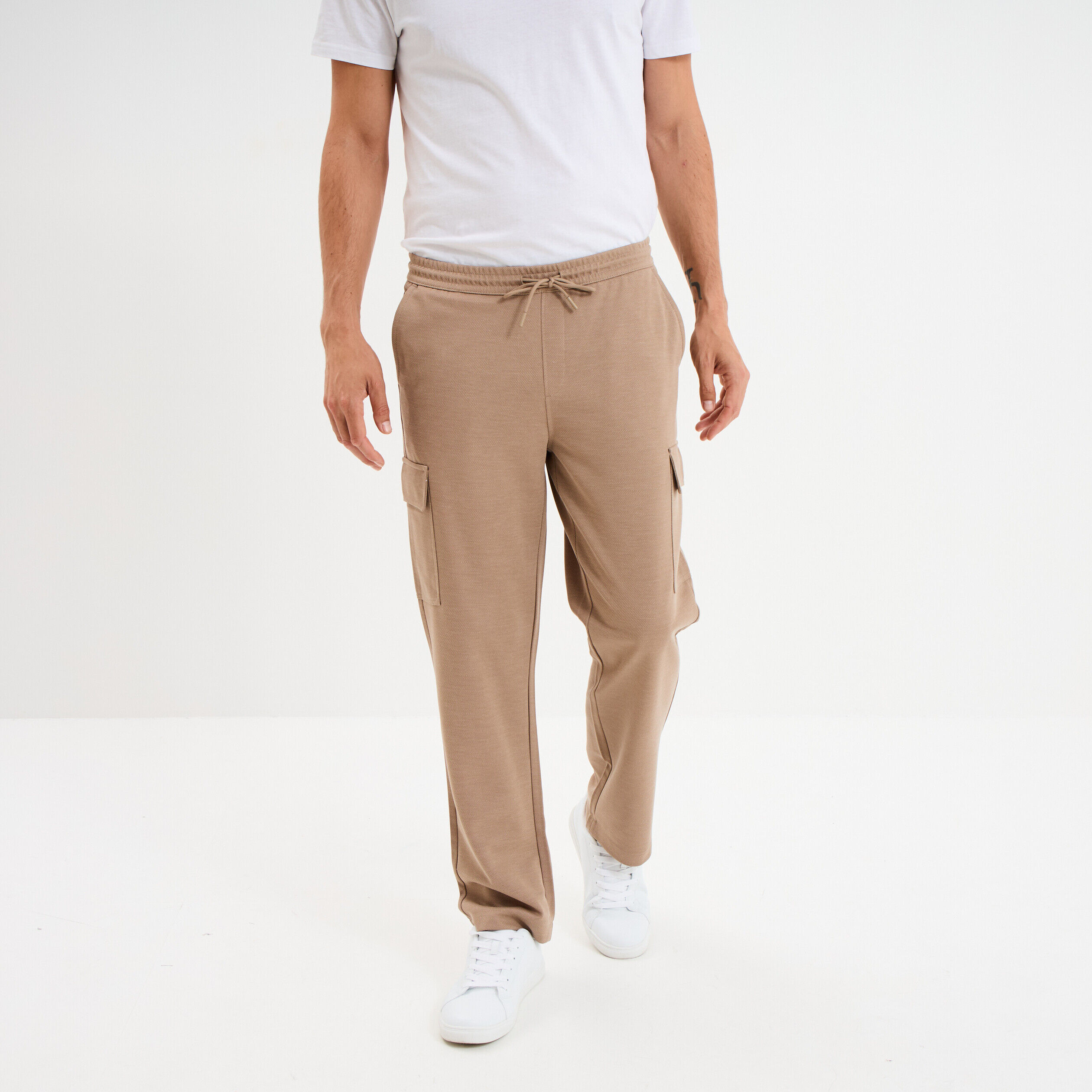 Pantalon cargo taille élastiquée taupe homme LH