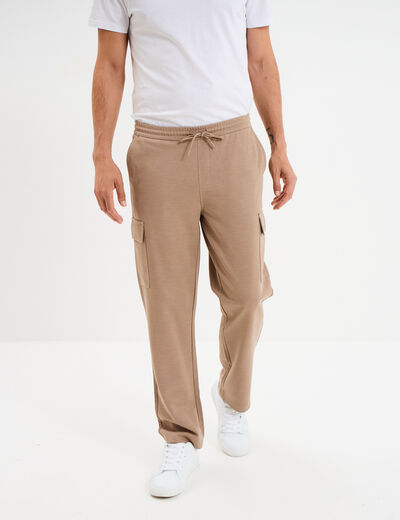 Pantalon cargo taille &eacute;lastiqu&eacute;e taupe homme