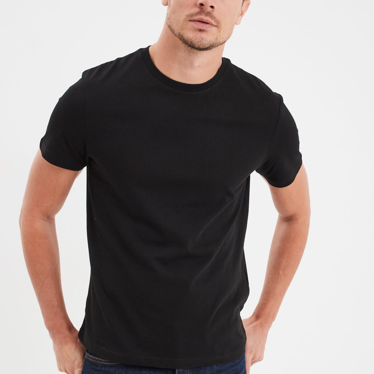 T-shirt droit en coton manches courtes noir homme