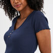T-shirt court effet côtelé col en V bleu marine femme
