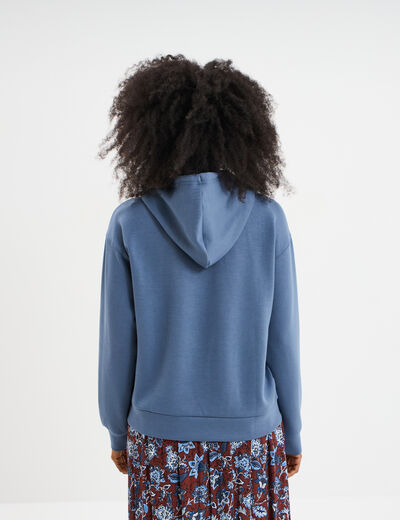 Sweat hoodie manches longues à capuche bleu gris femme