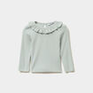 T-shirt côtelé col à volants vert pastel bébé fille