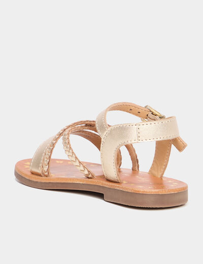 Sandales brides tressées en cuir jaune or fille