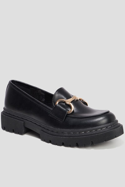 Mocassins crantés détail chaîne Liberto noir femme