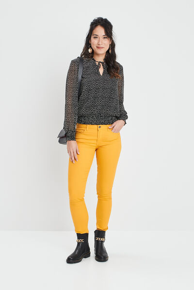 Blouse manches longues col montant noir femme