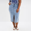 Jupe fendue en jean trap&egrave;ze denim triple stone femme grande taille