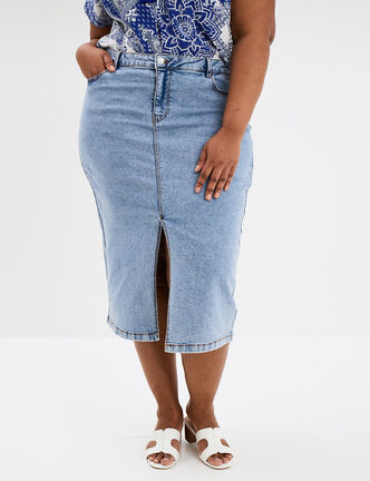 Jupe fendue en jean trapèze denim triple stone femme grande taille