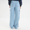 Jeans cargo large coton denim triple stone femme