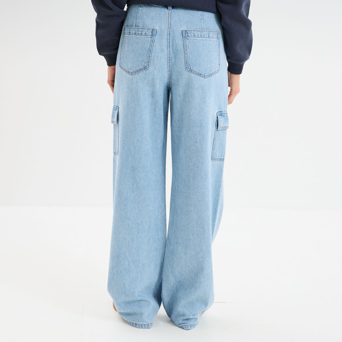 Jeans cargo large coton denim triple stone femme