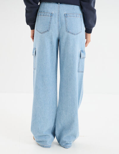 Jeans cargo large coton denim triple stone femme