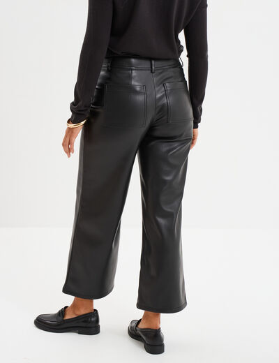 Pantalon simili cuir 7/8ème large noir femme