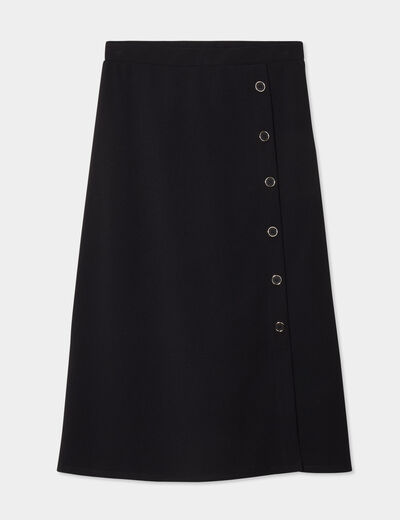 Jupe midi fendue avec boutons noir femme