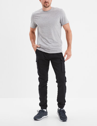 Pantalon cargo slim stretch noir homme