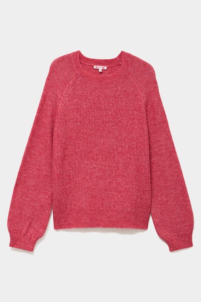 Pull col rond manches longues rose cerise femme