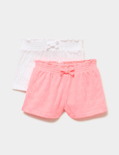 Lot 2 shorts tailles &eacute;lastiqu&eacute;es rose fluo b&eacute;b&eacute; fille