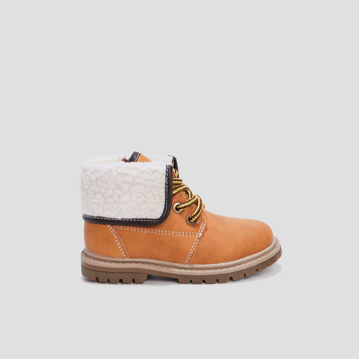 Bottines plates fourrées zippées camel bébé garçon