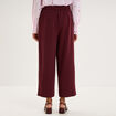 Pantalon droit cropped taille haute violet fonc&eacute; femme