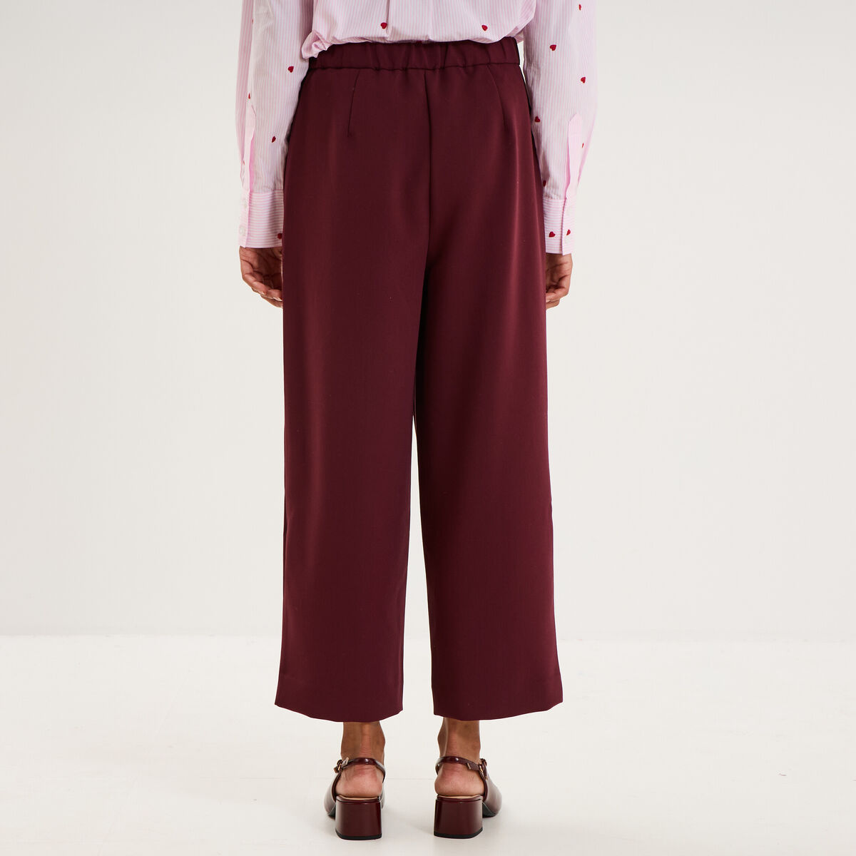 Pantalon droit cropped taille haute violet fonc&eacute; femme