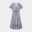 Robe longue &eacute;vas&eacute;e col cache-coeur bleu femme