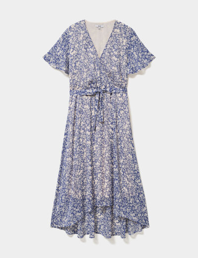 Robe longue &eacute;vas&eacute;e col cache-coeur bleu femme