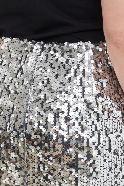 Jupe à strass courte droite beige femme