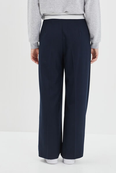 Pantalon large à pinces bleu marine femme