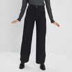 Pantalon large taille haute noir femme