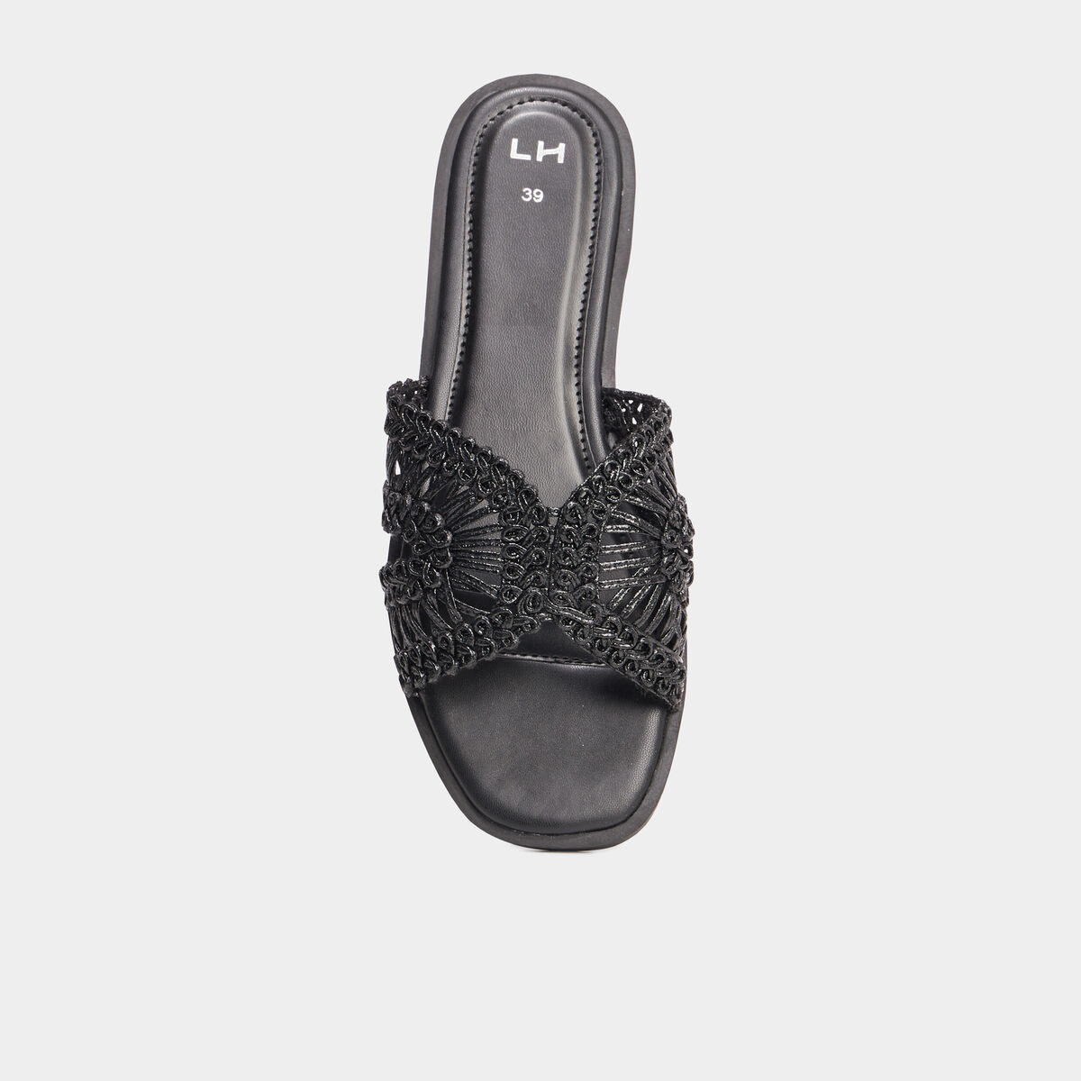 Mules effet macramé noir femme