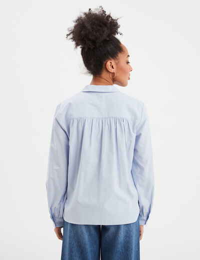 Blouse col en V à revers bleu ciel femme