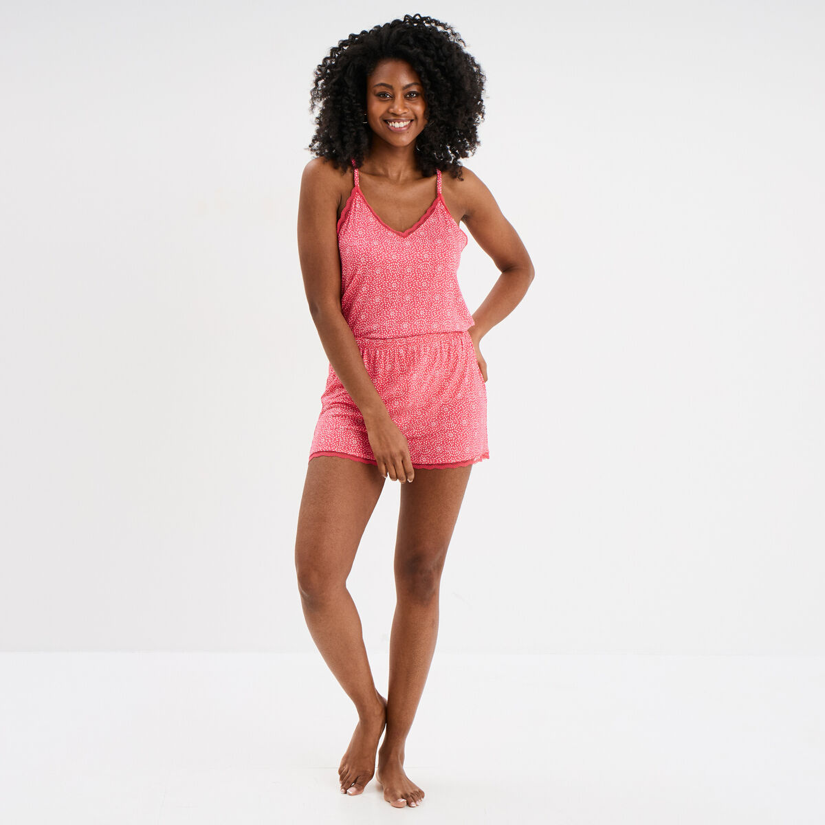 Haut de pyjama débardeur à bretelles rouge femme