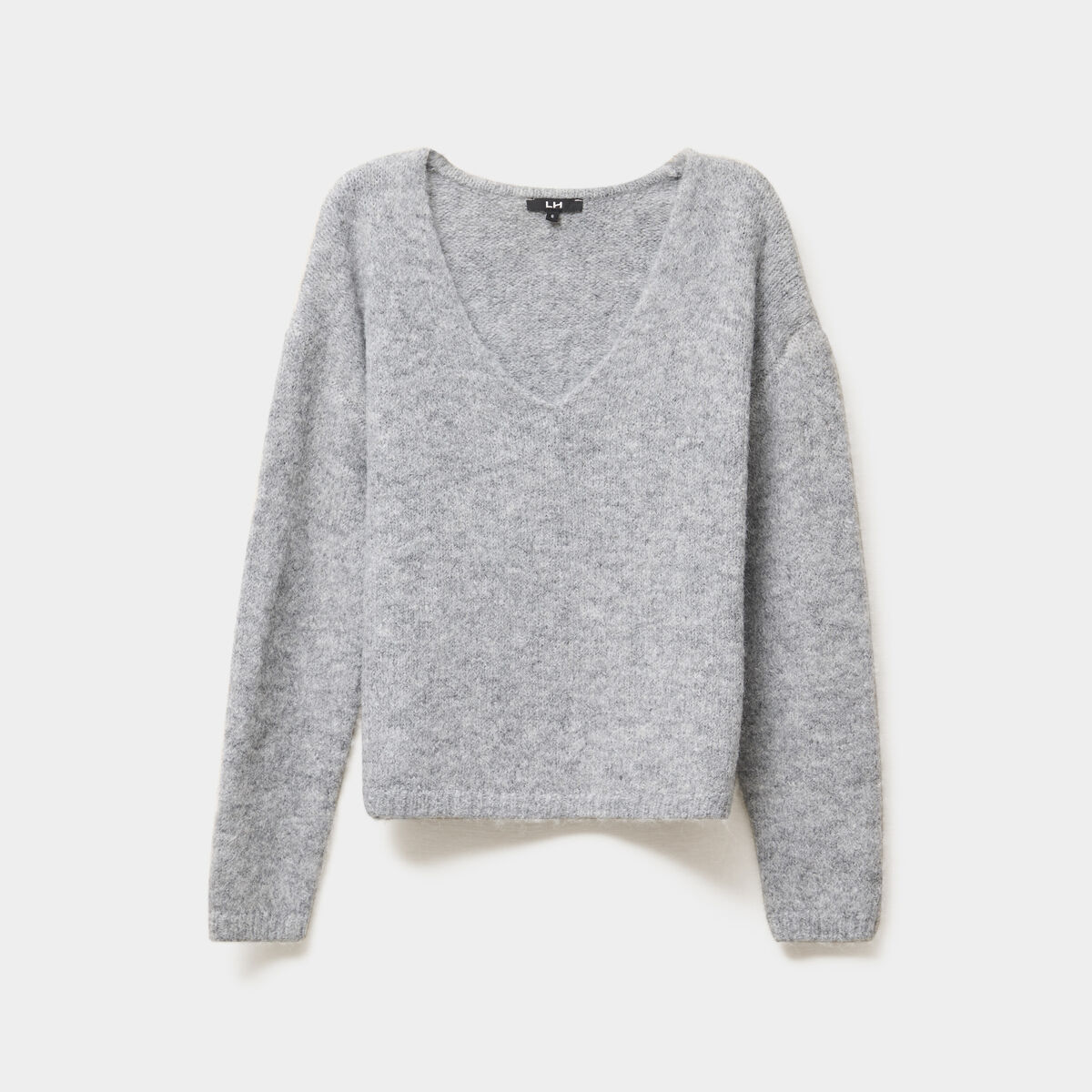 Pull col en V manches longues gris femme