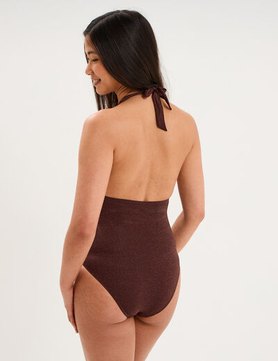 Maillot de bain une pi&egrave;ce avec anneau marron femme