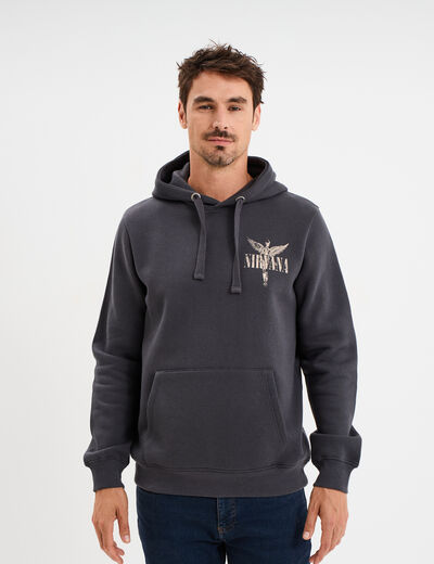 Sweat hoodie 1 poche Nirvana gris fonc&eacute; homme