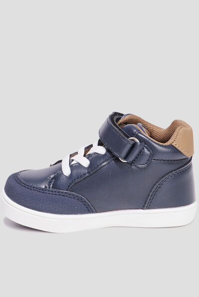 Baskets montantes à scratchs Kicone bleu marine bébé garçon