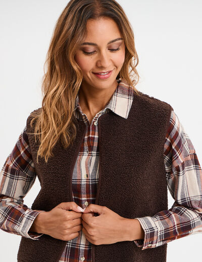 Gilet r&eacute;versible polaire sans manches marron fonc&eacute; femme