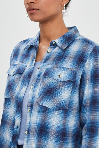 Chemise manches longues avec poches bleu femme
