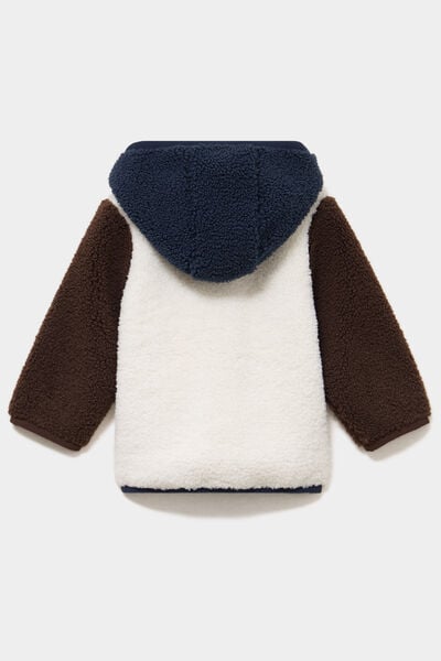 Gilet zipp&eacute; effet polaire &agrave; capuche ecru b&eacute;b&eacute; gar&ccedil;on