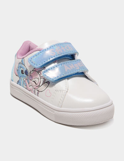Tennis basses &agrave; scratchs Stitch blanc b&eacute;b&eacute; fille
