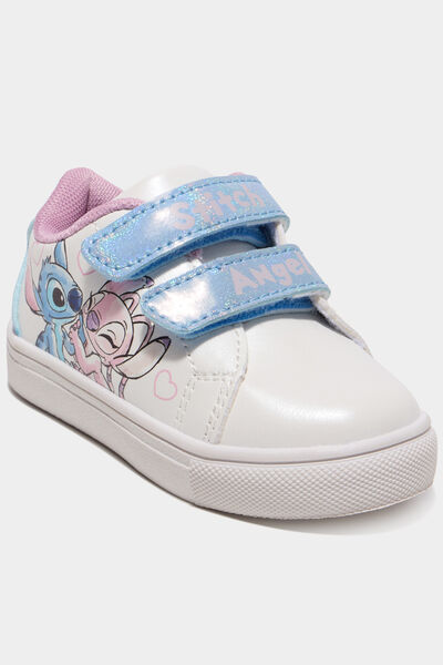 Tennis basses &agrave; scratchs Stitch blanc b&eacute;b&eacute; fille