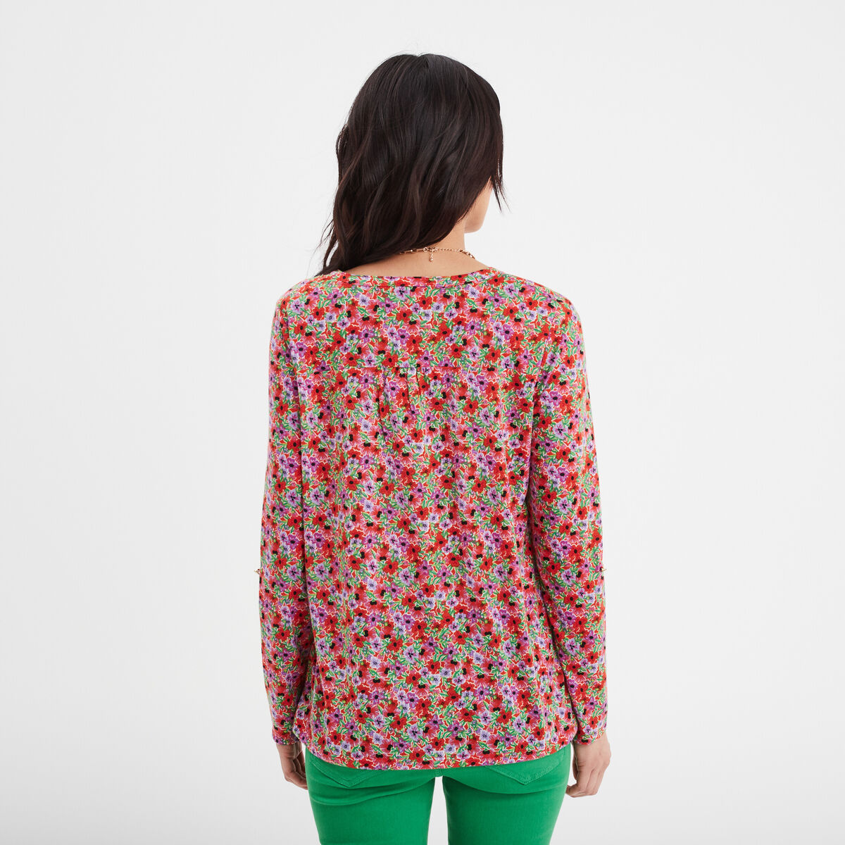 T-shirt manches longues à revers rouge femme
