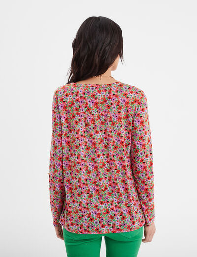 T-shirt manches longues à revers rouge femme