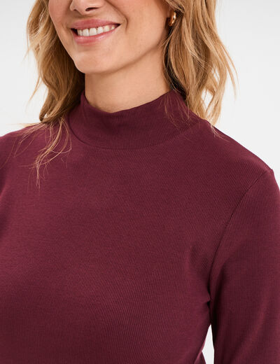 T-shirt ajust&eacute; col montant violet fonc&eacute; femme