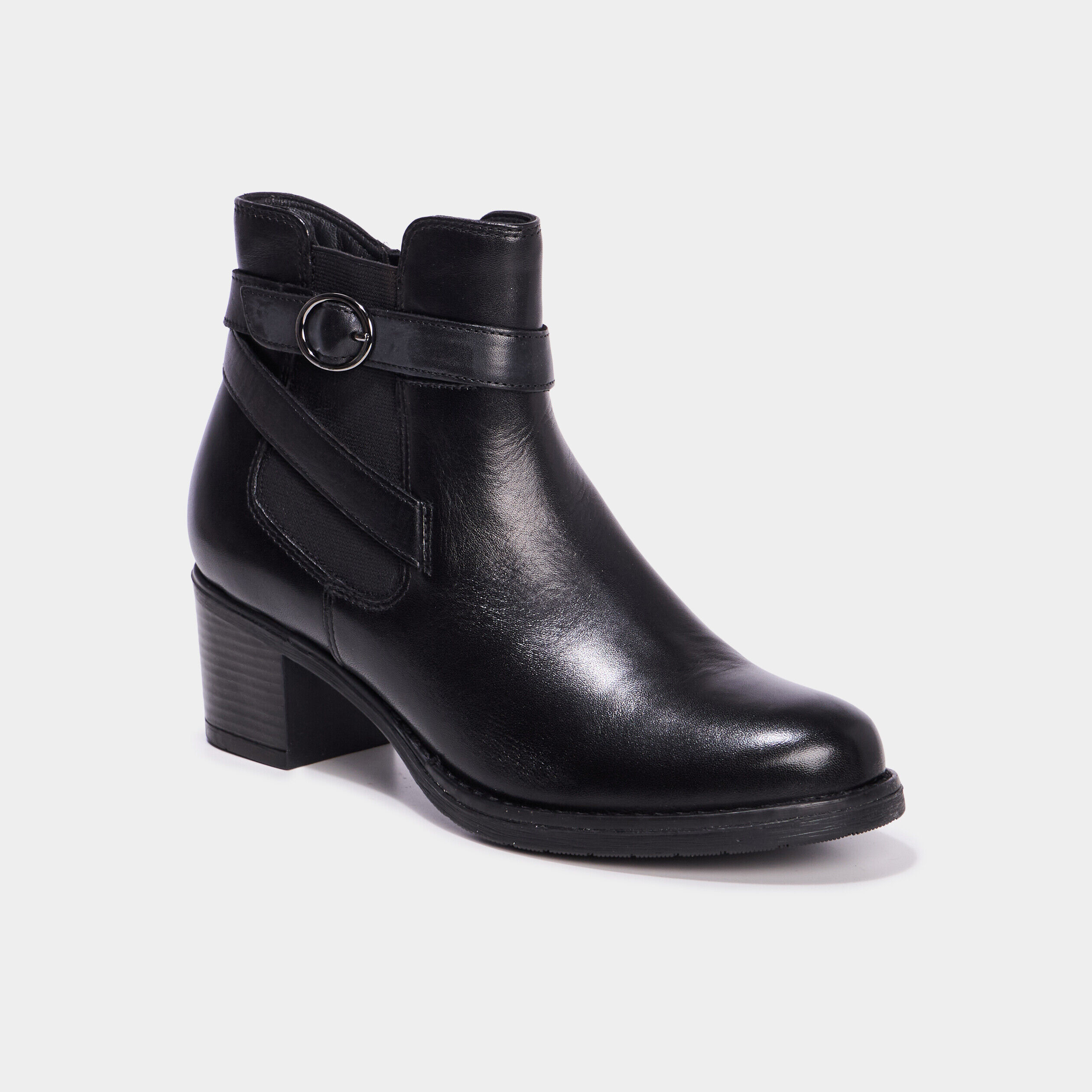 Bottines avec boucles en cuir noir femme LH