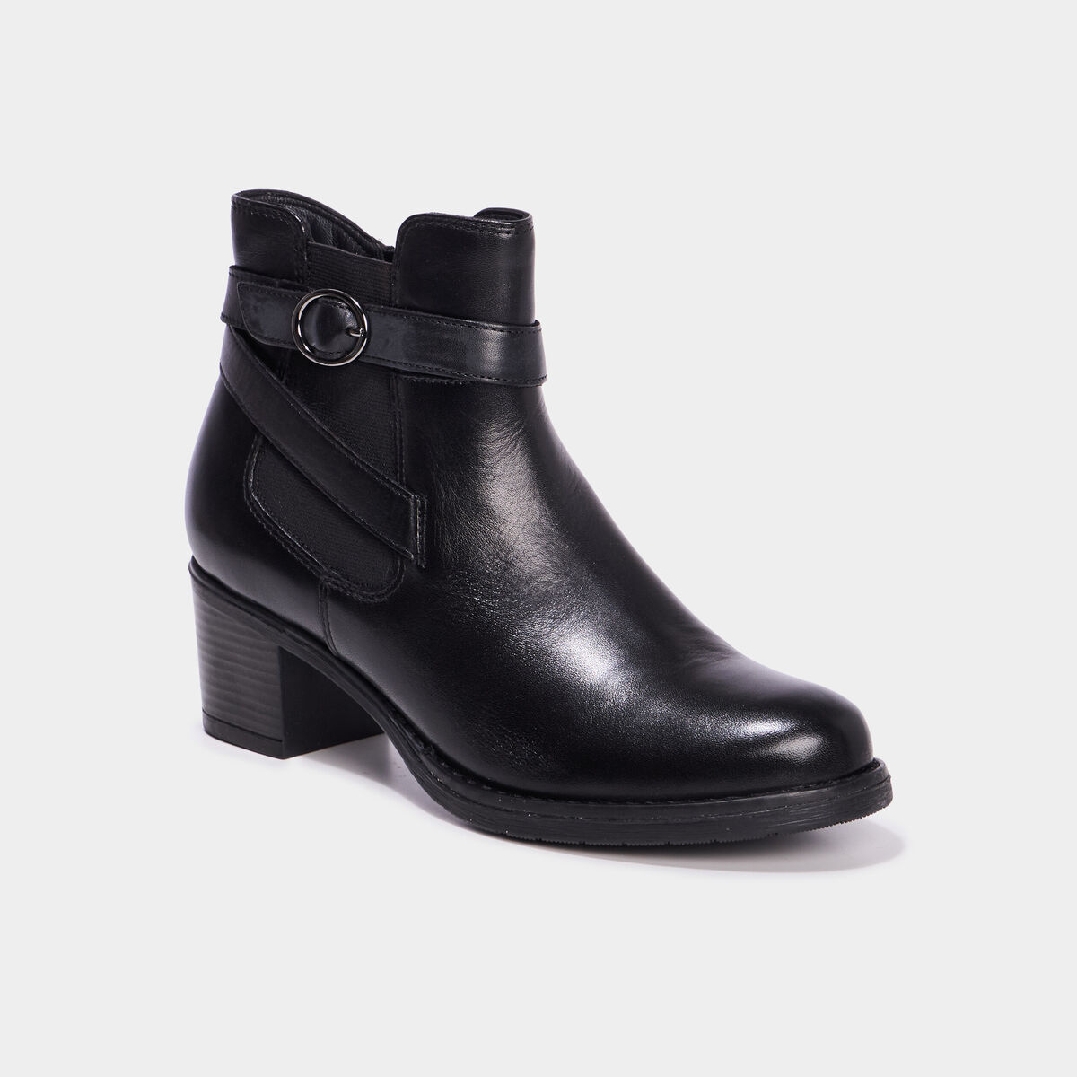 Bottines avec boucles en cuir noir femme