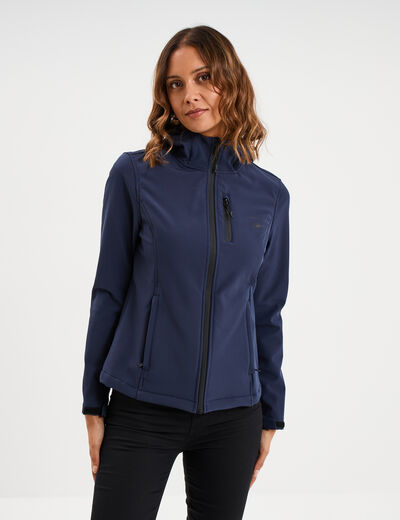 Blouson &agrave; capuche d&eacute;perlant fourr&eacute; bleu marine femme