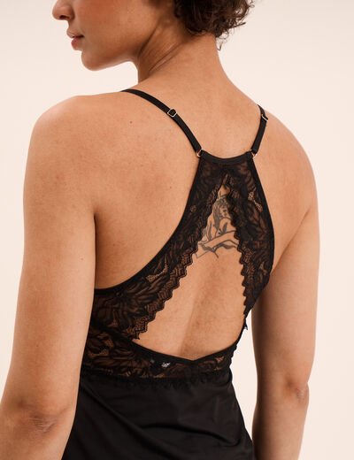 Ensemble pyjama short dentelle 2 pi&egrave;ces noir femme