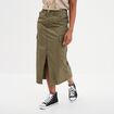 Jupe longue cargo coton vert kaki femme