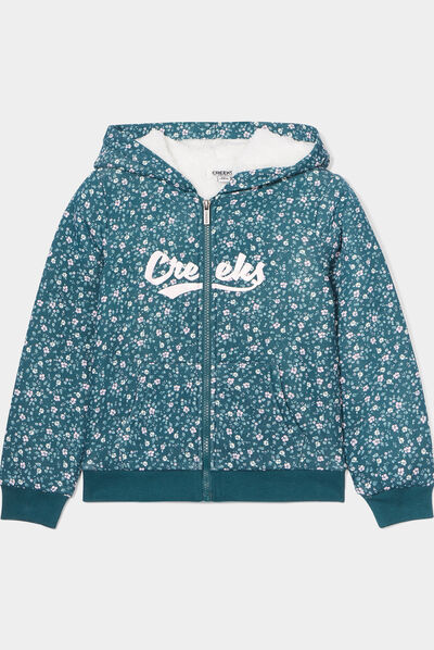 Gilet doublé à capuche vert foncé fille