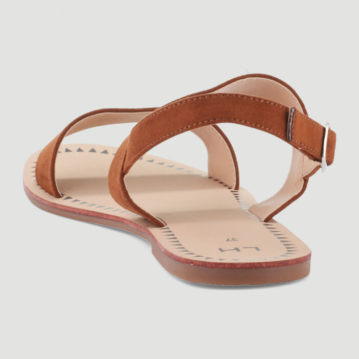Sandales plates à double bride femme marron