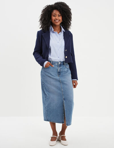Chemise oversize manches longues bleu femme